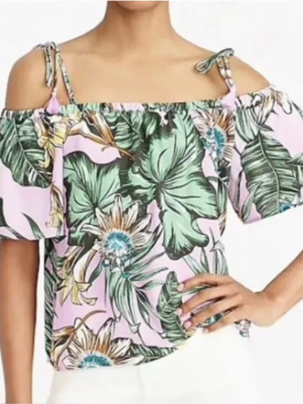 J.Crew Tropical Tie Cold-Shoulder Top Palm Floral Lilac Size 4